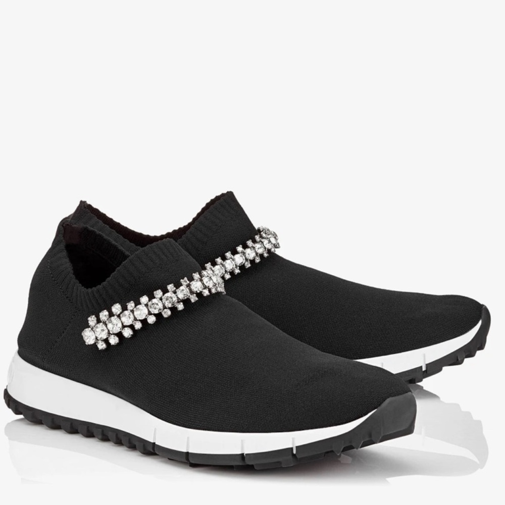 Prada Black Knit Trainers with Crystal Detailing